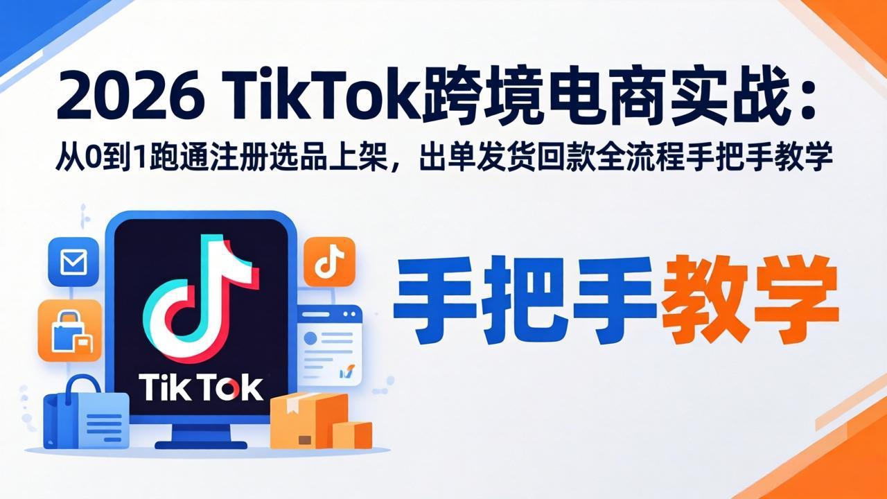 2026TikTok跨境电商实战：从0到1跑通注册选品上架，出单发货回款全流程手把手教学-网创项目
