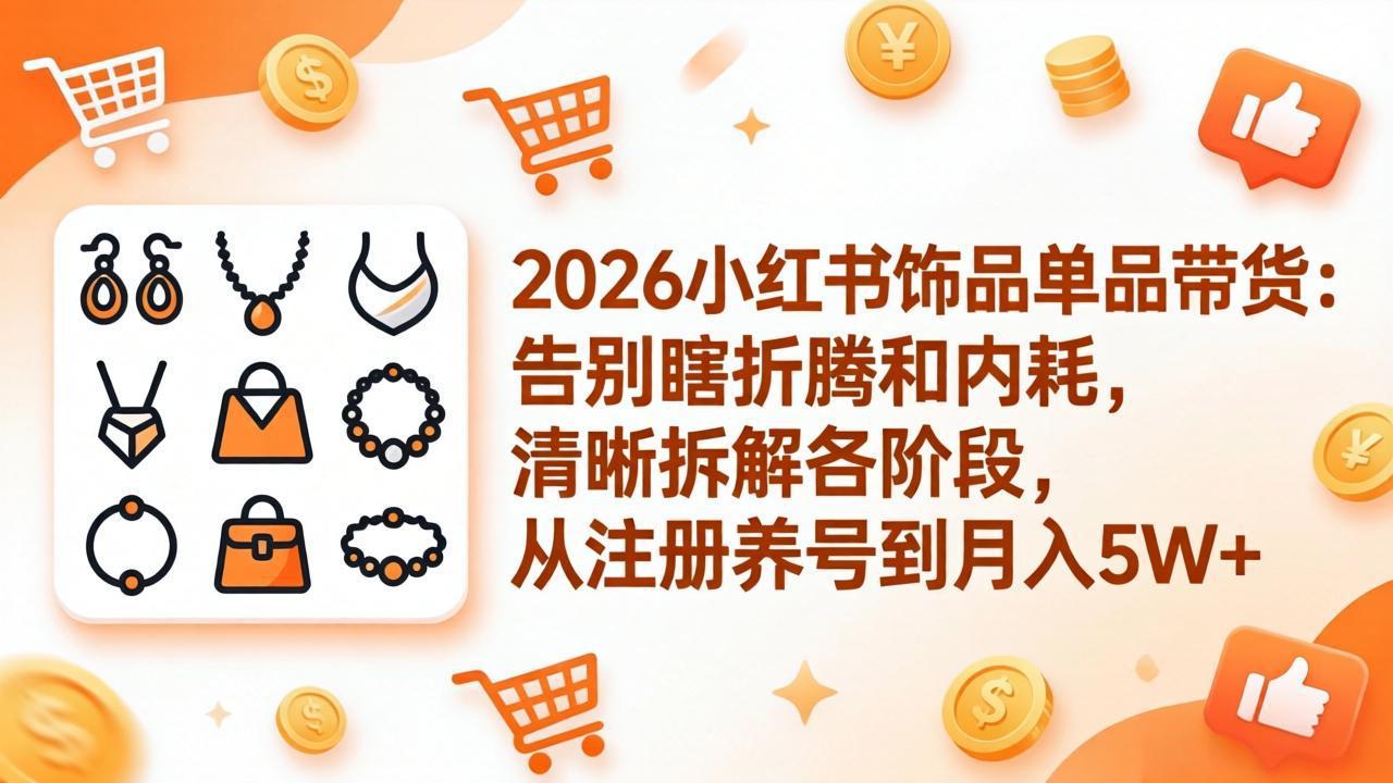 2026小红书饰品单品带货：告别瞎折腾和内耗，清晰拆解各阶段，从注册养号到月入5W+-网创项目