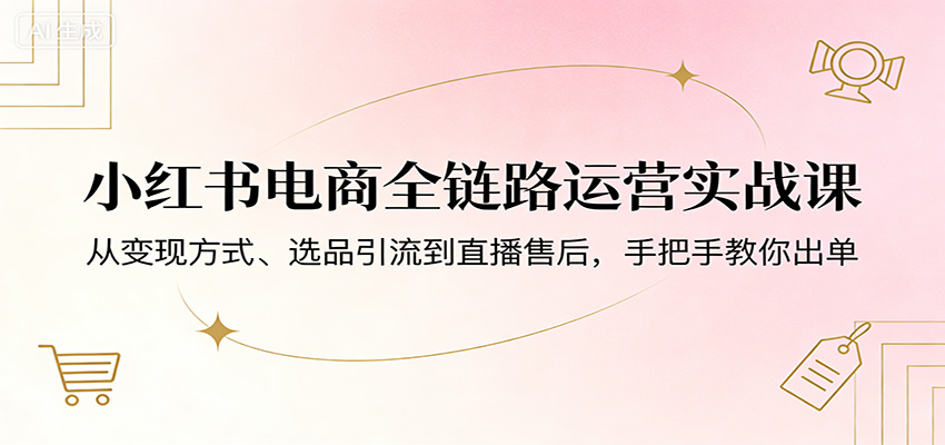 小红书电商全链路运营实战课：从变现方式、选品引流到直播售后，手把手教你出单-网创项目