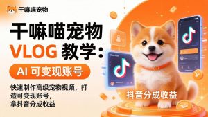 干嘛喵宠物 VLOG 教学:AI 快速制作高级宠物视频,打造可变现账号,拿抖音分成收益-网创项目