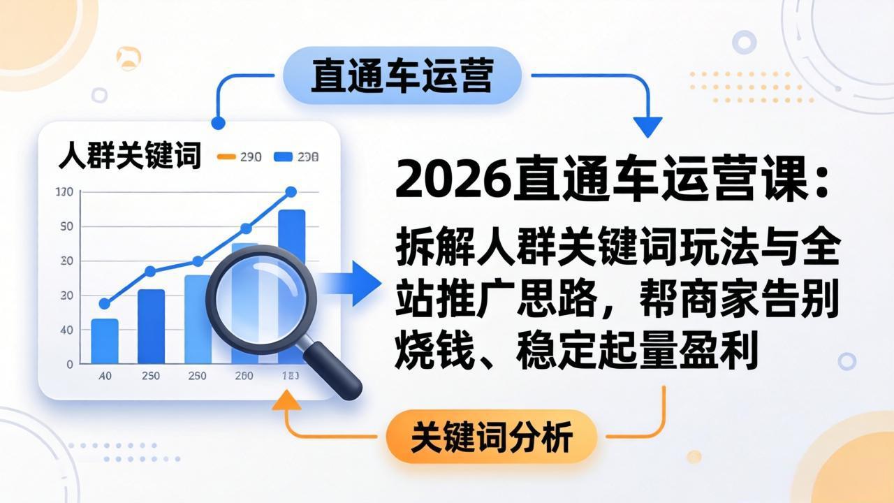 2026直通车运营课：拆解人群关键词玩法与全站推广思路，帮商家告别烧钱、稳定起量盈利-网创项目