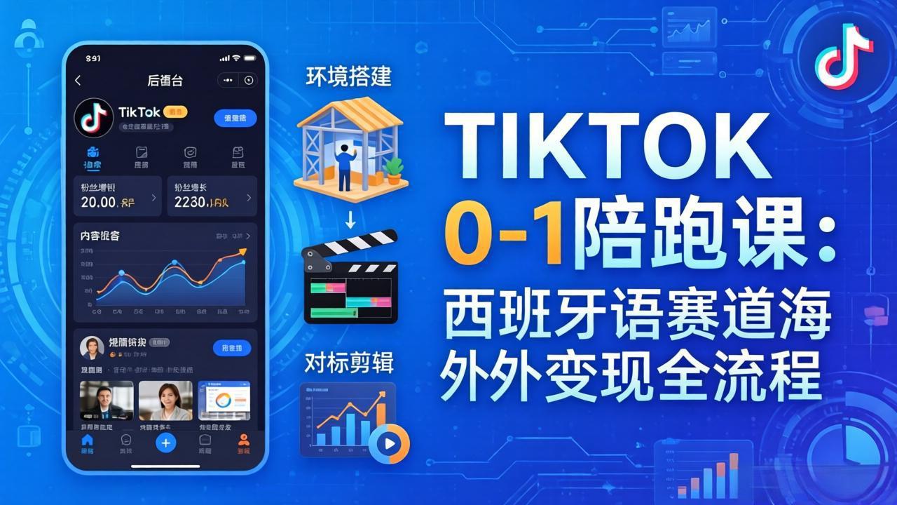 TIKTOK 0-1 陪跑课：从环境搭建到刷对标剪辑，西班牙语赛道海外变现全流程-网创项目