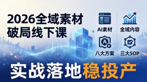 2026全域素材破局线下课：AI素材+全域内容+八大方案+三大SOP，实战落地稳投产-网创项目