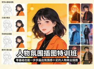 人物氛围插图特训班,零基础也能一步步画出氛围感十足的人物商业插图-网创项目