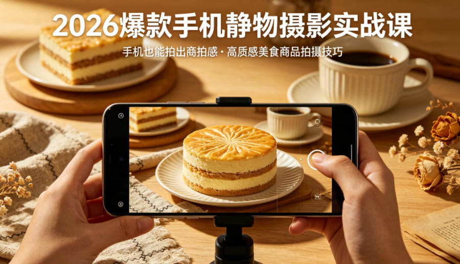 2026爆款手机静物摄影实战课，手机也能拍出商拍感，学会拍出高质感美食商品-网创项目