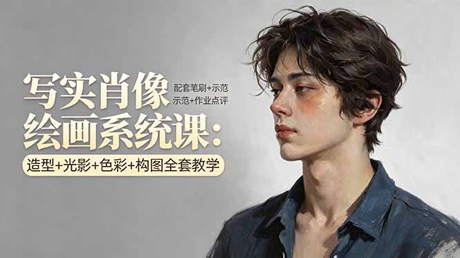 写实肖像绘画系统课：造型+光影+色彩+构图全套教学，配套笔刷+示范+作业点评-网创项目