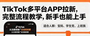 TikTok多平台APP拉新，完整流程教学，新手也能上手，轻松出海搞美金-网创项目