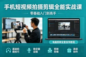 手机短视频拍摄剪辑全能实战课：零基础入门到高手，稳定器运镜+电脑剪映全套自学教程-网创项目