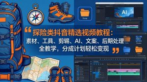 探险类抖音精选视频教程：素材、工具、剪辑、AI、文案、后期处理全教学，分成计划轻松变现-网创项目