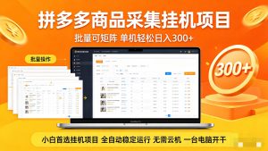 拼多多商品采集全自动挂机玩法 批量可矩阵 单机轻松日入300+-网创项目