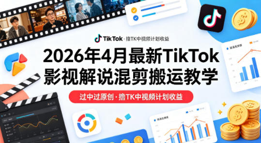 26年4月最新TikTok影视解说混剪搬运教学，过中过原创，撸TK中视频计划收益-网创项目