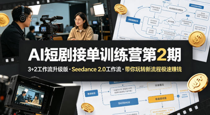 AI短剧接单训练营第2期，3+2工作流升级版，Seedance 2.0工作流，带你玩转新流程极速賺钱-网创项目