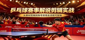 乒乓球赛事解说剪辑实战，从素材剪辑到账号变现全流程可复制-网创项目