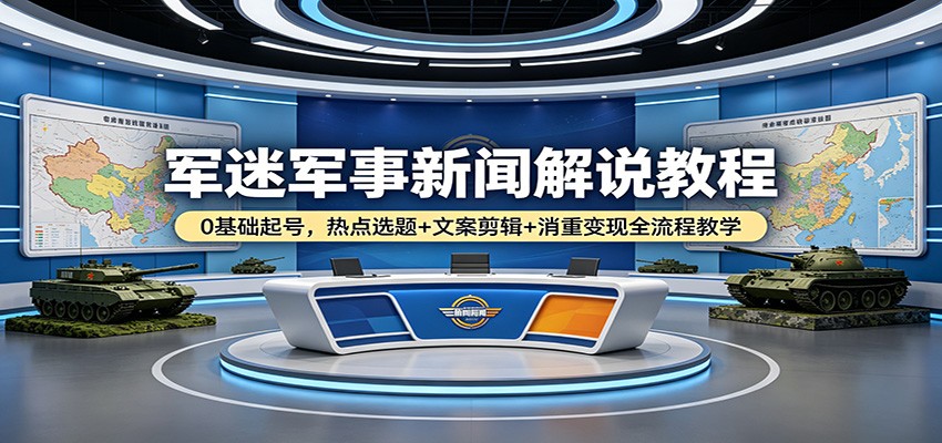 军迷军事新闻解说教程：0基础起号，热点选题+文案剪辑+消重变现全流程教学-网创项目