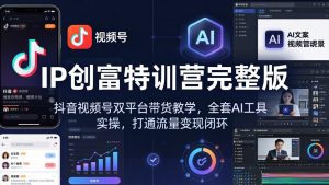 IP创富特训营完整版：抖音视频号双平台带货教学，全套AI工具实操，打通流量变现闭环-网创项目