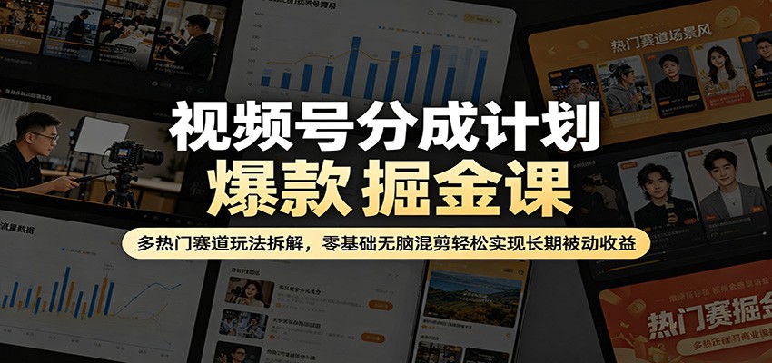 视频号分成计划爆款掘金课：多热门赛道玩法拆解，零基础无脑混剪轻松实现长期被动收益-网创项目