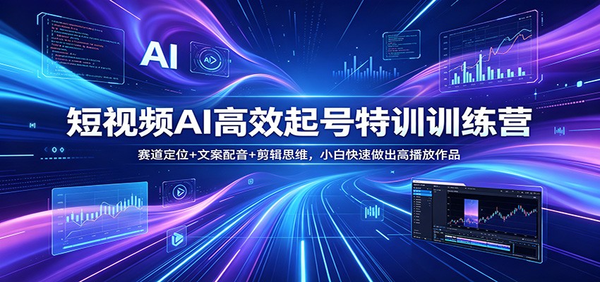 短视频AI高效起号特训训练营：赛道定位+文案配音+剪辑思维，小白快速做出高播放作品-网创项目