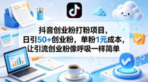 抖音创业粉打粉项目，日引50+创业粉，单粉1元成本，让引流创业粉像呼吸一样简单-网创项目