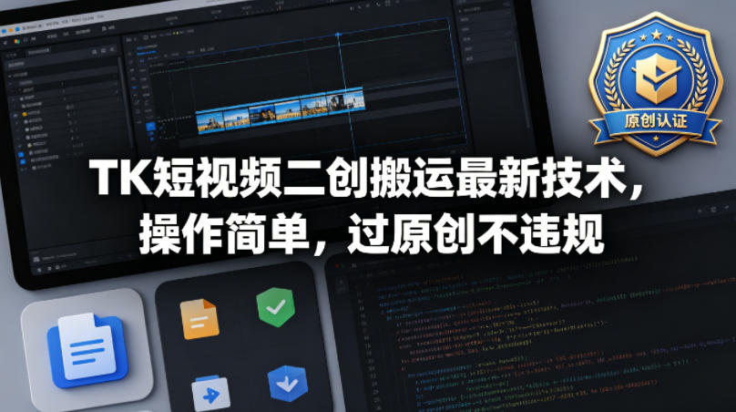 TK短视频二创搬运最新技术，操作简单，过原创不违规-网创项目