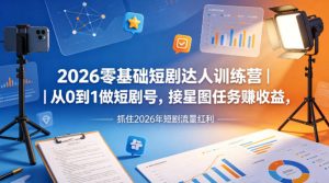 2026零基础短剧达人训练营｜从0到1做短剧号，接星图任务賺收益，抓住2026年短剧流量红利-网创项目