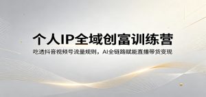个人IP全域创富训练营：吃透抖音视频号流量规则，AI全链路赋能直播带货变现-网创项目