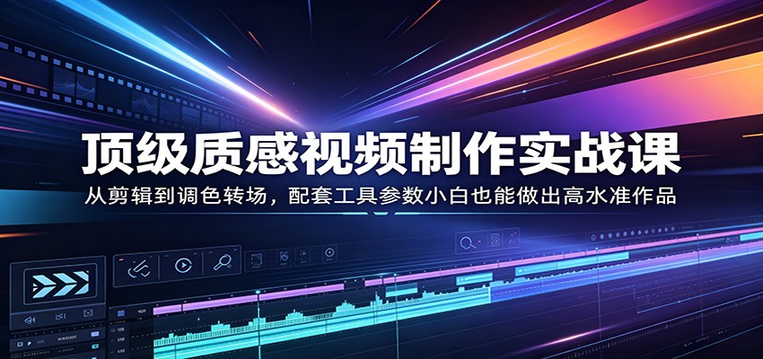顶级质感视频制作实战课：从剪辑到调色转场，配套工具参数小白也能做出高水准作品-网创项目
