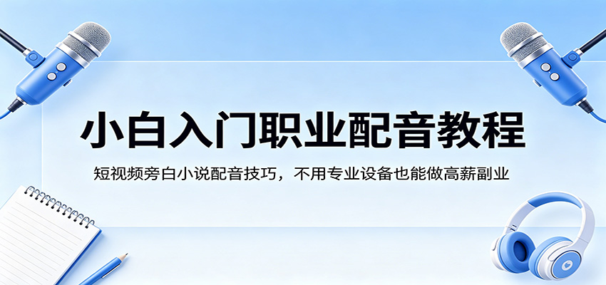 小白入门职业配音教程，短视频旁白小说配音技巧，不用专业设备也能做高薪副业-网创项目