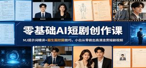 零基础AI短剧创作课：MJ提示词精讲+图生图控图技巧，小白从零做出高清连贯短剧视频-网创项目