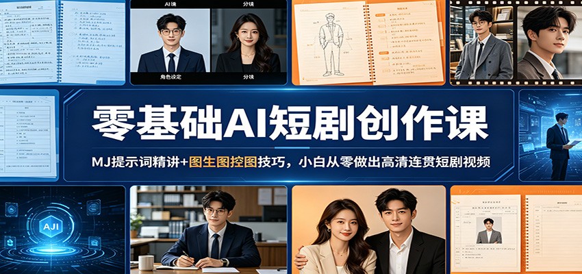 零基础AI短剧创作课：MJ提示词精讲+图生图控图技巧，小白从零做出高清连贯短剧视频-网创项目