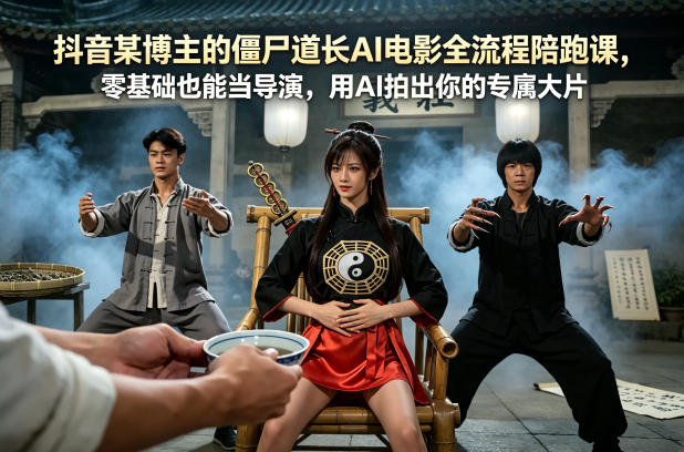 抖音某博主的僵尸道长AI电影全流程陪跑课，零基础也能当导演，用AI拍出你的专属大片-网创项目