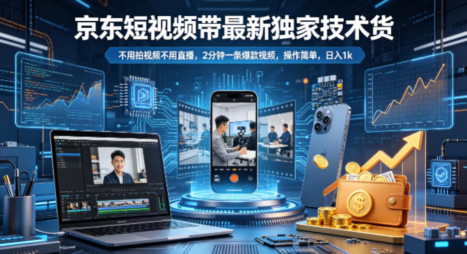 京东短视频带货最新独家技术，不用拍视频不用直播，2分钟一条爆款视频，操作简单，日入1k+【揭秘】-网创项目