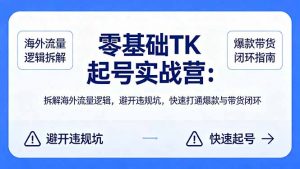 零基础 TK 起号实战营：拆解海外流量逻辑，避开违规坑，快速打通爆款与带货闭环-网创项目