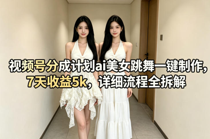 视频号分成计划ai美女跳舞一键制作，7天收益5k，详细流程全拆解-网创项目