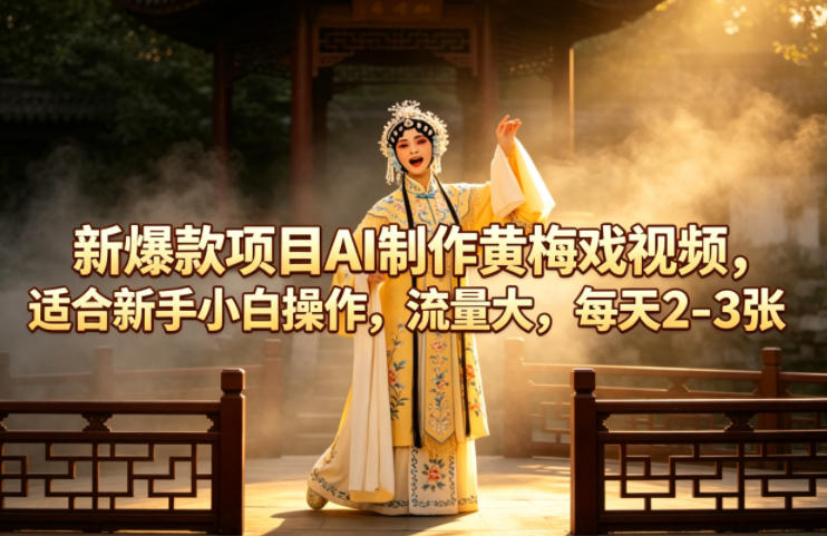 新爆款项目AI制作黄梅戏视频，适合新手小白操作，流量大，每天2-3张-网创项目