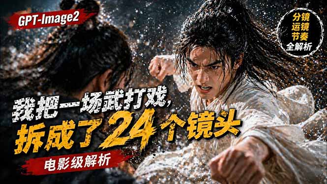 用GPT-Image2，把一段武打对决拆成24个连续镜头，从人物建立、动作衔接、运镜节奏，到情绪爆发-网创项目