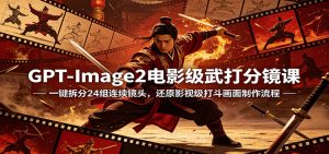 GPT-Image2电影级武打分镜课：一键拆分24组连续镜头，还原影视级打斗画面制作流程-网创项目