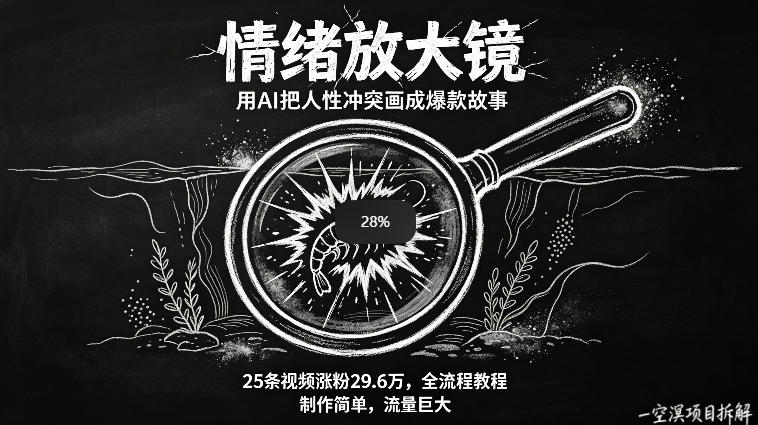 AI制作“情绪放大镜“视频，25条视频涨粉29.6W粉，流量巨大，制作简单，全流程教程-网创项目