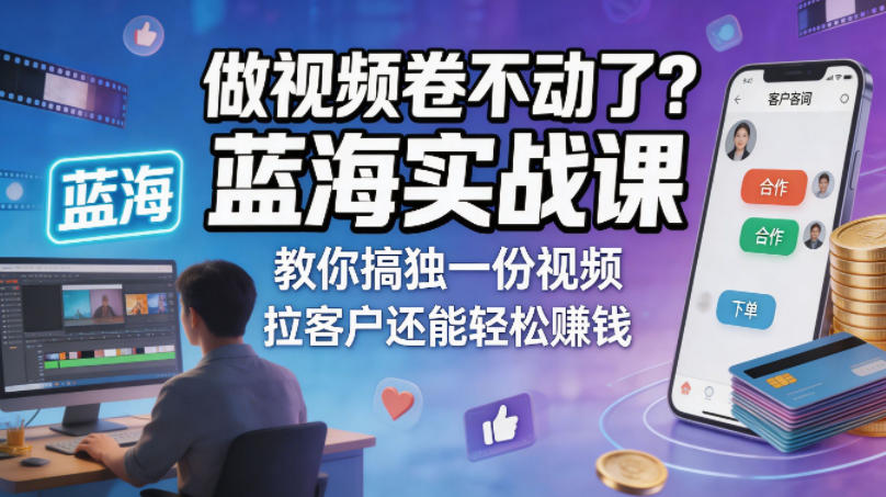 做视频卷不动了？蓝海实战课教你搞独一份视频，拉客户还能轻松賺钱！【原创双语字幕】-网创项目