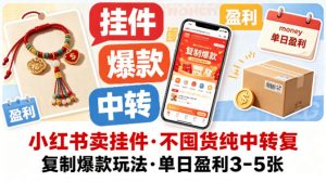 小红书卖挂件，不囤货纯中转复制爆款玩法，单日盈利3-5张-网创项目
