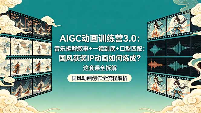AIGC动画训练营3.0：音乐拆解叙事+一镜到底+口型匹配：国风获奖IP动画如何炼成？这套课全拆解-网创项目