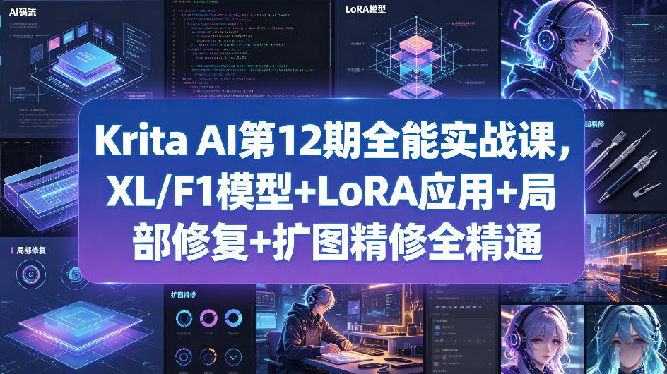 Krita AI第12期全能实战课，XL/F1模型+LoRA应用+局部修复+扩图精修全精通-网创项目