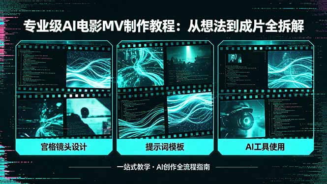 专业级AI电影MV制作教程，从想法到成片全拆解，宫格镜头+提示词模板+AI工具一站式教学-网创项目