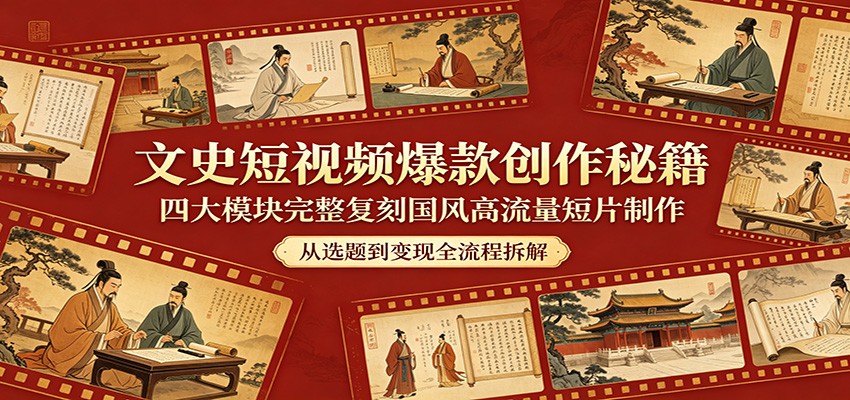 文史短视频爆款创作秘籍：四大模块完整复刻国风高流量短片制作-网创项目