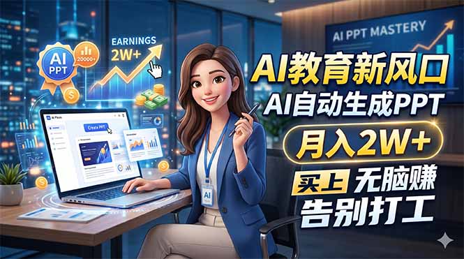 AI教育新风口，AI自动生成PPT，月入2W+，无脑赚，告别打工-网创项目