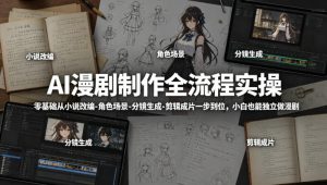 AI漫剧制作全流程实操，零基础从小说改编-角色场景-分镜生成-剪辑成片一步到位，小白也能独立做漫剧-网创项目