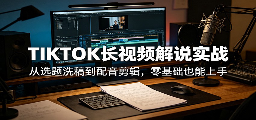 TIKTOK长视频解说实战：从选题洗稿到配音剪辑，零基础也能上手-网创项目