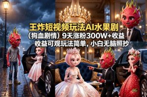 王炸短视频玩法AI水果剧(狗血剧情)9天涨粉300W+收益可观玩法简单，小白无脑照抄，详细拆解玩法-网创项目
