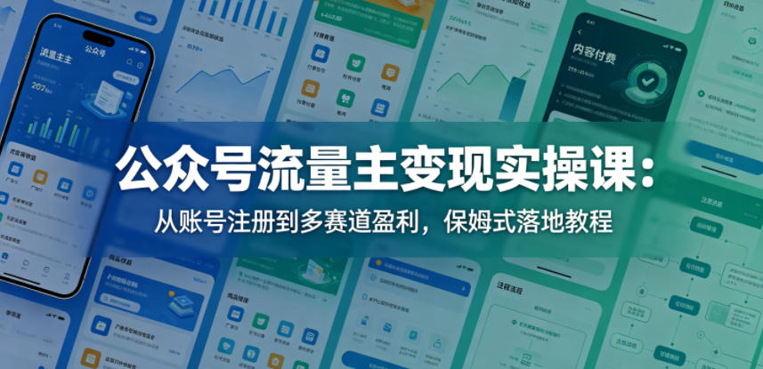 公众号流量主变现实操课：从账号注册到多赛道盈利，保姆式落地教程-网创项目