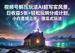 视频号解压玩法AI超写实风景，日收益5张+轻松玩转分成计划，小白直接上手，傻瓜式玩法-网创项目