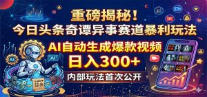 重磅揭秘！今日头条奇谭异事赛道暴利玩法：AI自动生成爆款视频，日入300+-网创项目